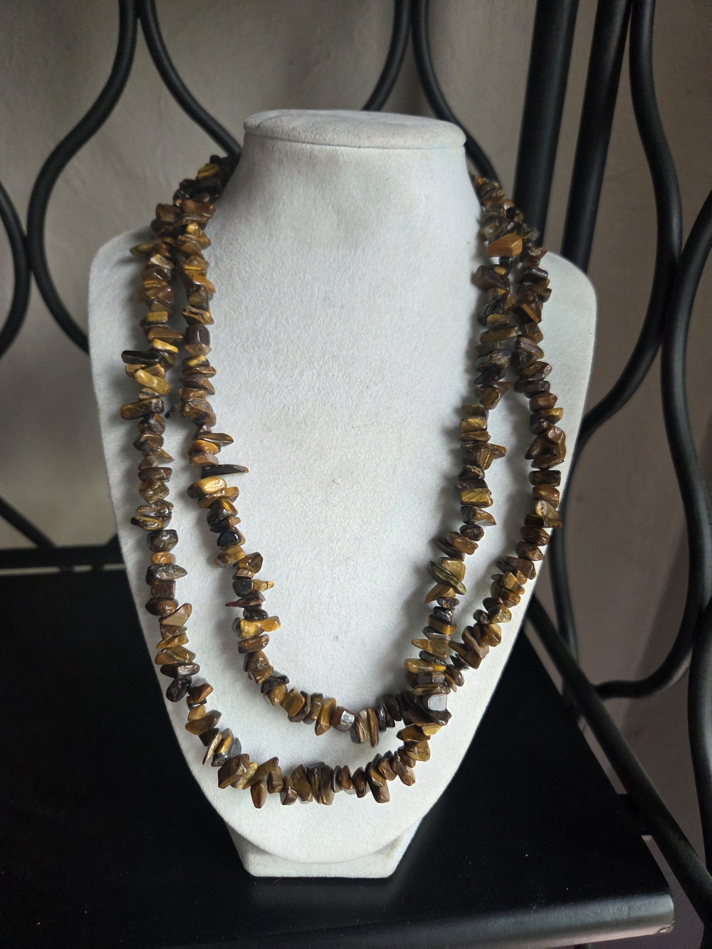 Tiger Eye Chip Bead Necklace - Brown Gold